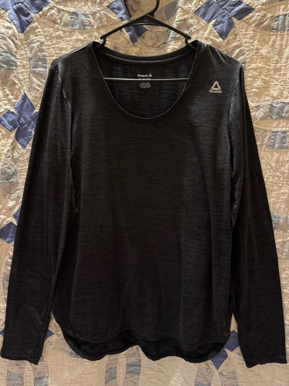 Reebok Charcoal Black Long Sleeve Scoop Neck Active Top